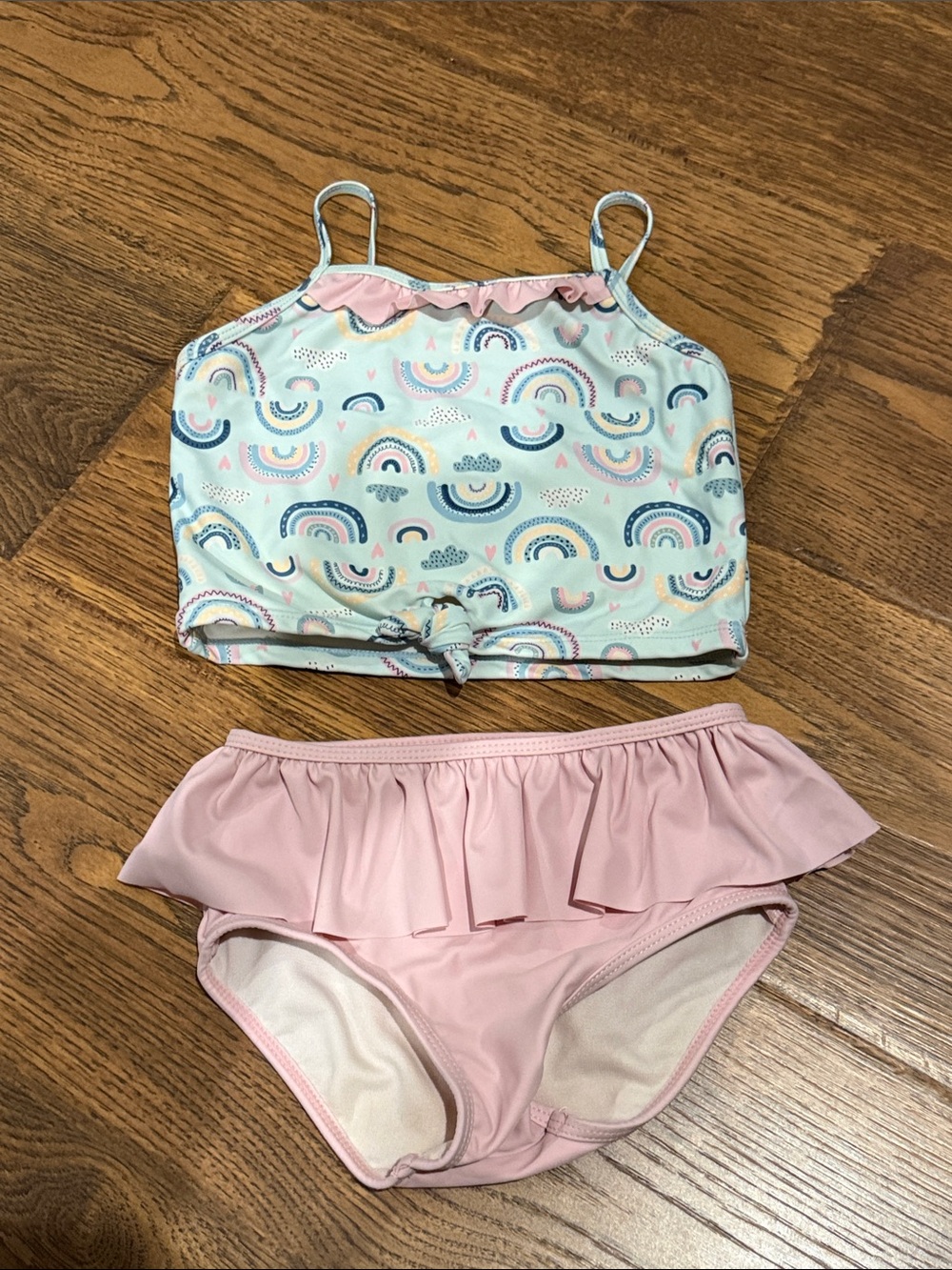 Ruffle Butts Pastel Rainbow Tankini - Pink & Light Blue